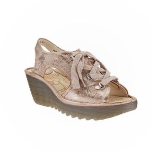Fly London Rose Gold Yiva Wedge Sandals